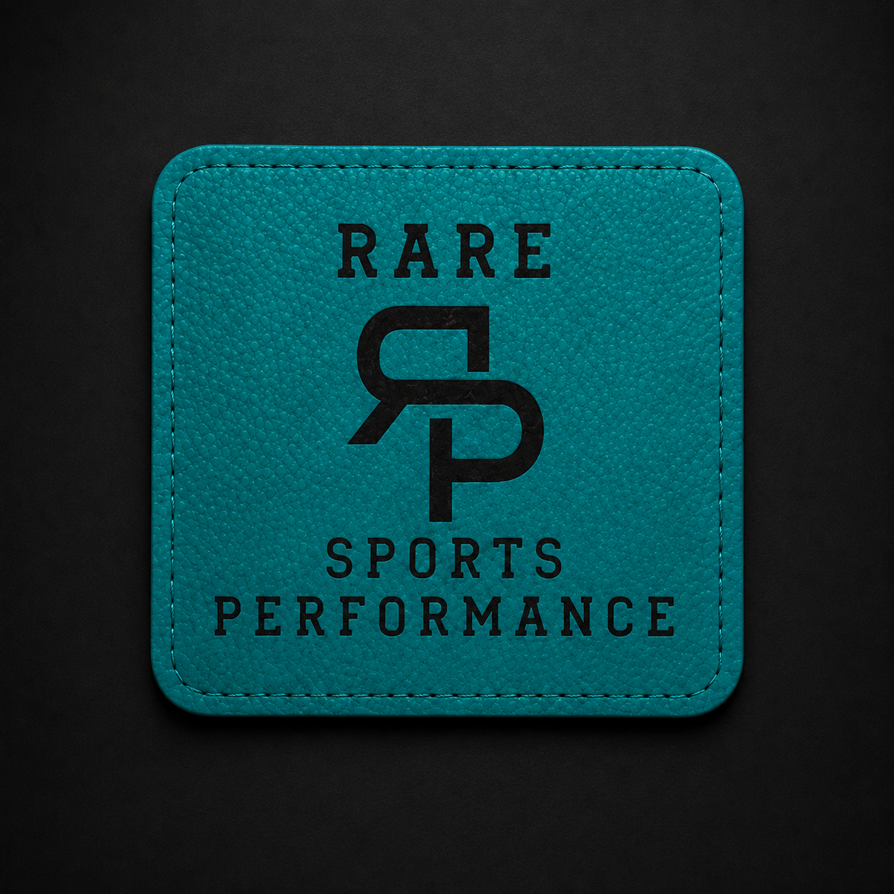 Teal and black RSP personalized leatherette coaster
