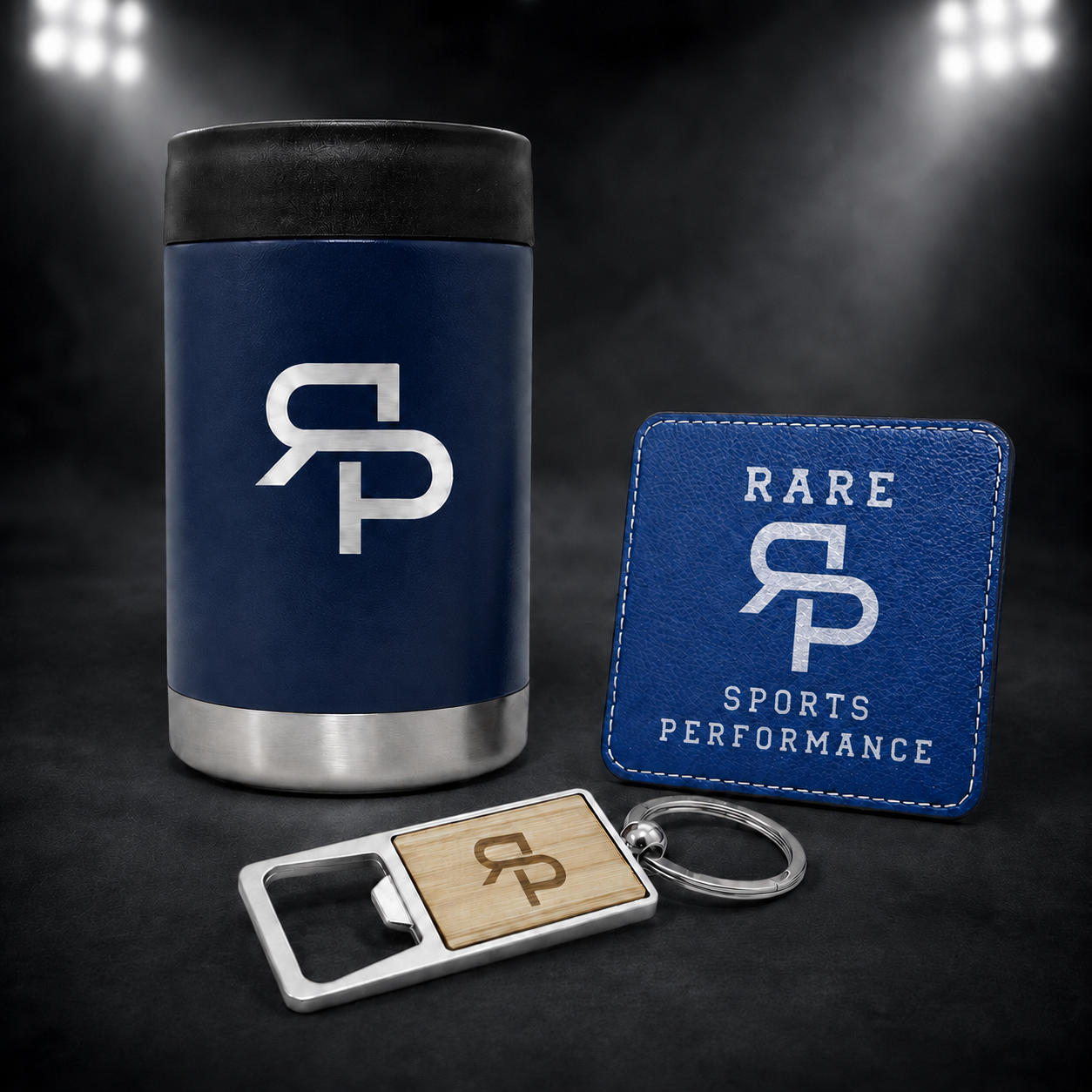 Navy RSP can cooler gift set with full-logo coaster